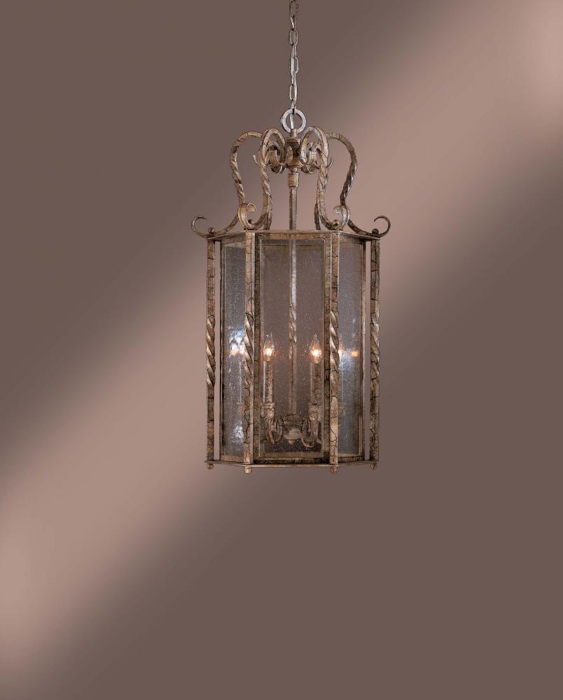 Six Light Bronze Framed Glass Foyer Hall Fixture