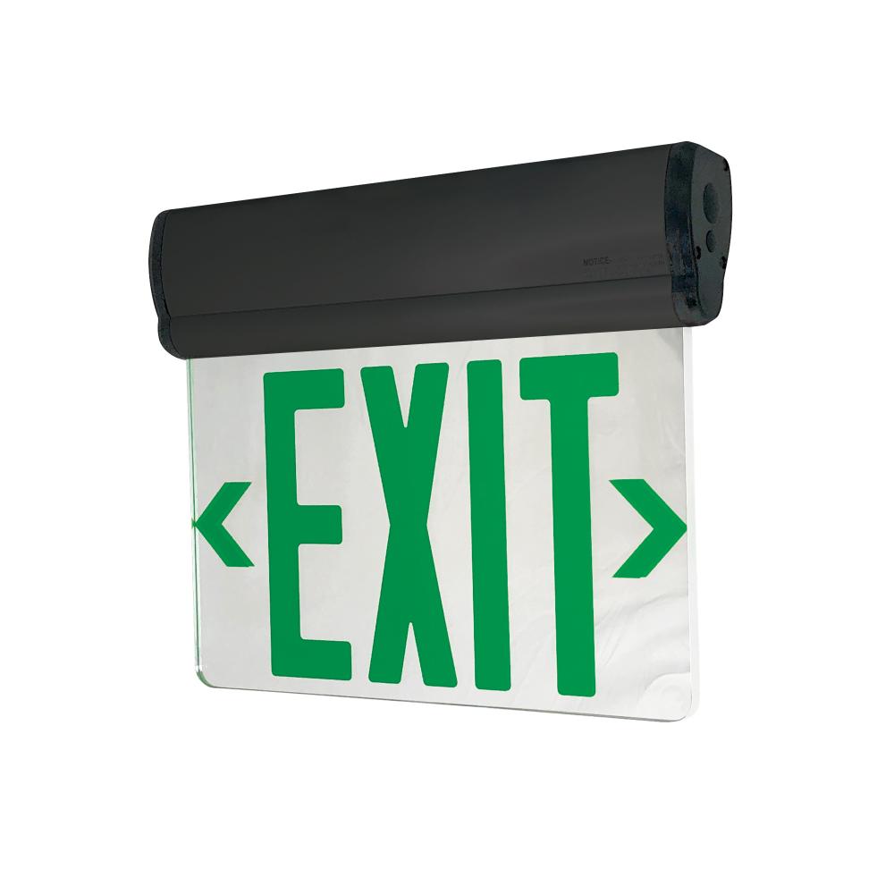 Surface Adjustable LED Edge-Lit Exit Sign, Battery Backup, 6&#34; Green Letters, Single Face /