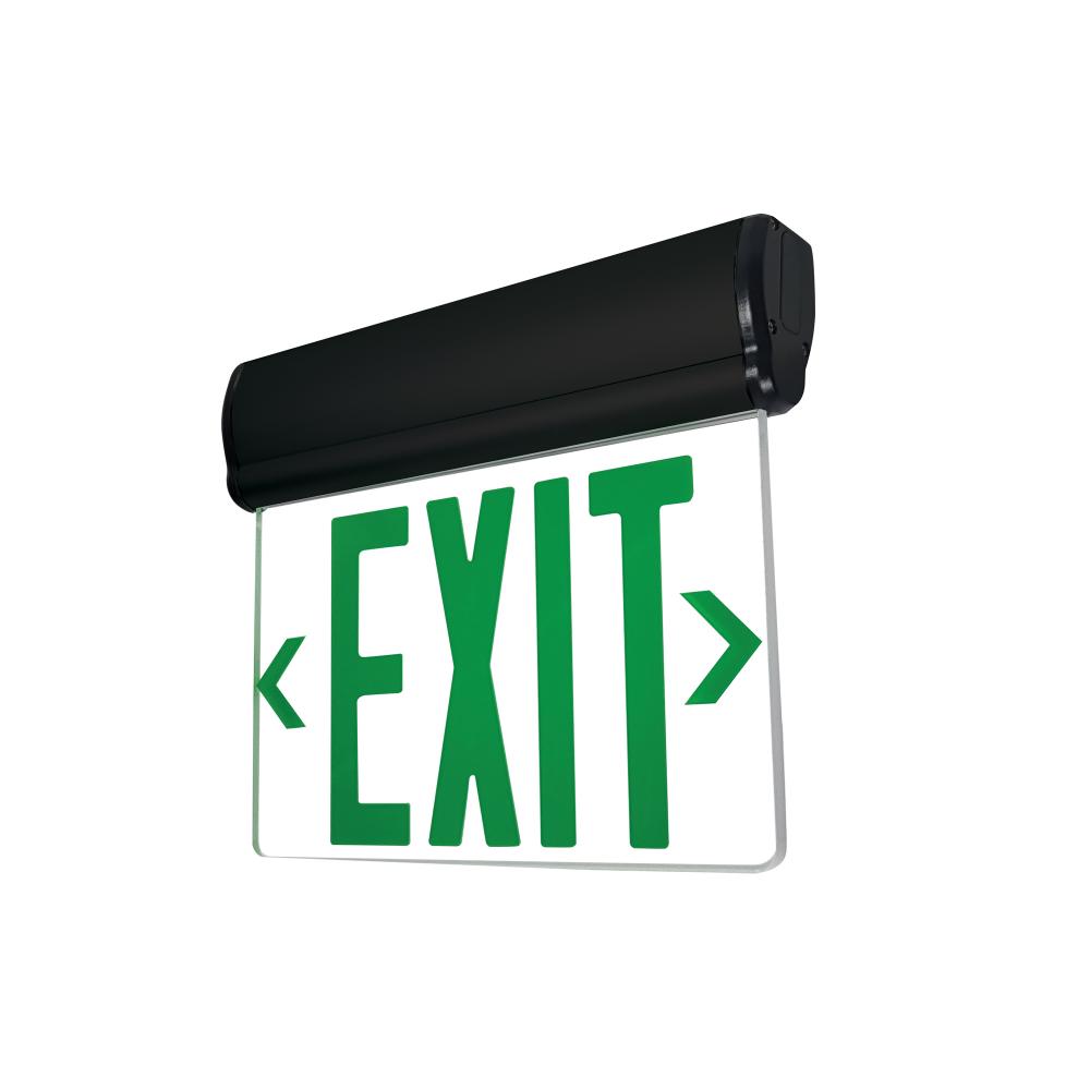 Surface Adjustable LED Edge-Lit Exit Sign, Battery Backup, 6&#34; Green Letters, Single Face / Clear