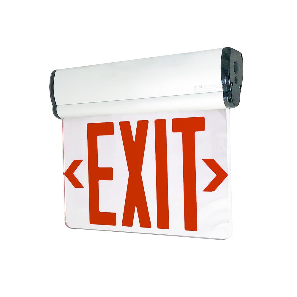 Surface Adjustable LED Edge-Lit Exit Sign, Battery Backup, 6&#34; Red Letters, Double Face /
