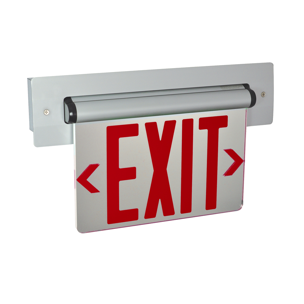 Recessed Adjustable LED Edge-Lit Exit Sign, AC Only, 6&#34; Red Letters, Single Face / Mirrored