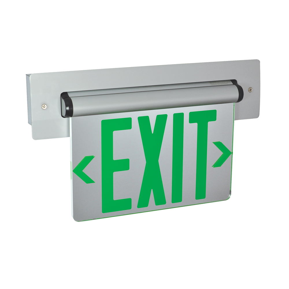 Recessed Adjustable LED Edge-Lit Exit Sign, Battery Backupt, 6&#34; Green Letters, Double Face /