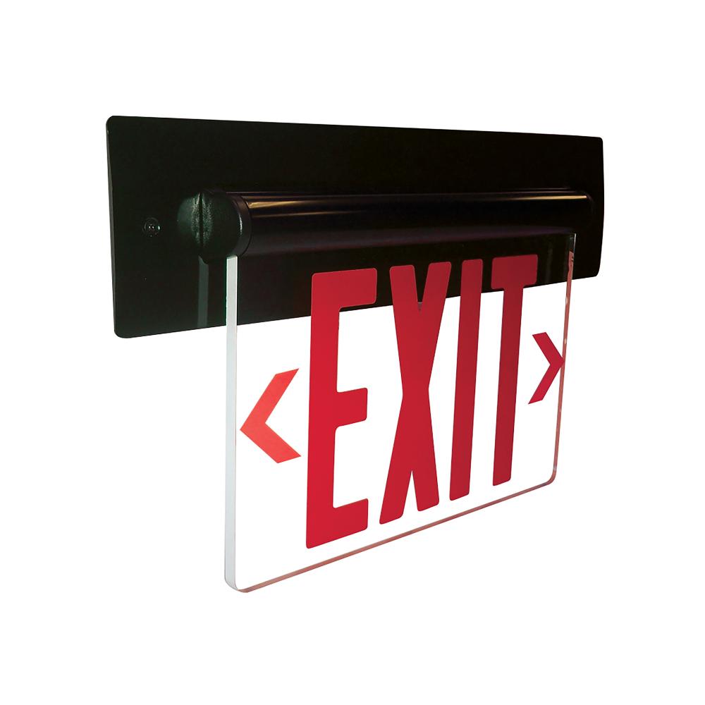 Recessed Adjustable LED Edge-Lit Exit Sign, Battery Backup, 6&#34; Red Letters, Single Face / Clear