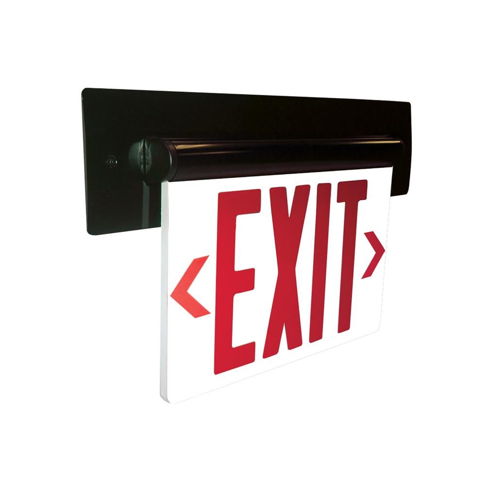Recessed Adjustable LED Edge-Lit Exit Sign, Battery Backup, 6&#34; Red Letters, Single Face /