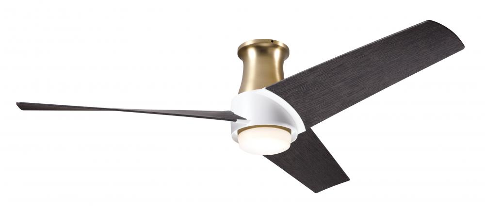 Ambit Flush DC Fan- Satin Brass/Matte White Finish; 56&#34; Ebony Blades; 17W LED (Satin Brass Trim)