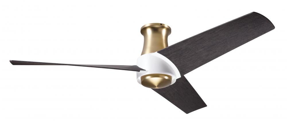 Ambit Flush DC Fan- Satin Brass/Matte White Finish; 56&#34; Ebony Blades; No Light; Wall Control