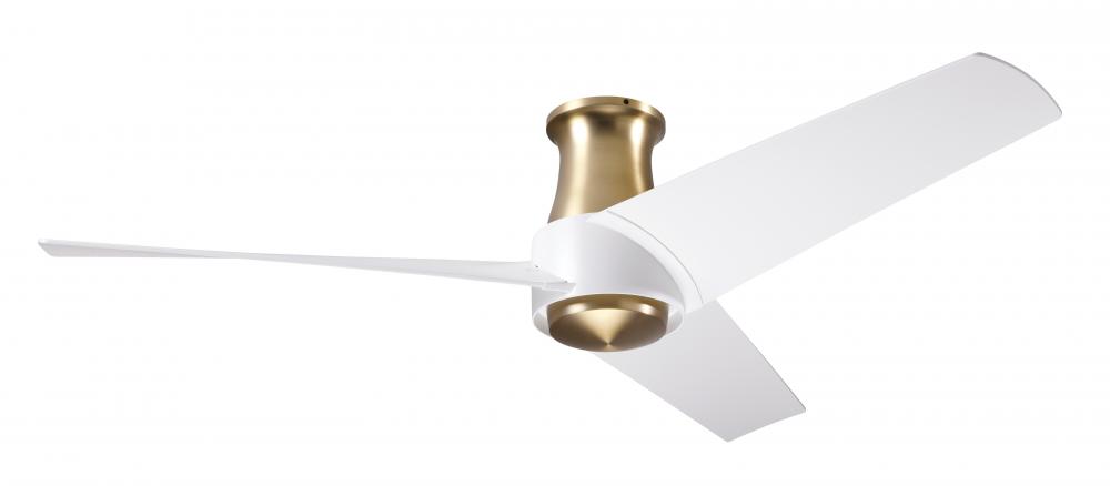 Ambit Flush DC Fan- Satin Brass/Matte White Finish; 56&#34; Matte White Blades; No Light