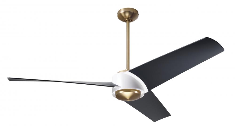 Ambit DC Fan- Satin Brass/Matte White Finish; 56&#34; Matte Black Blades; No Light; Wall Control