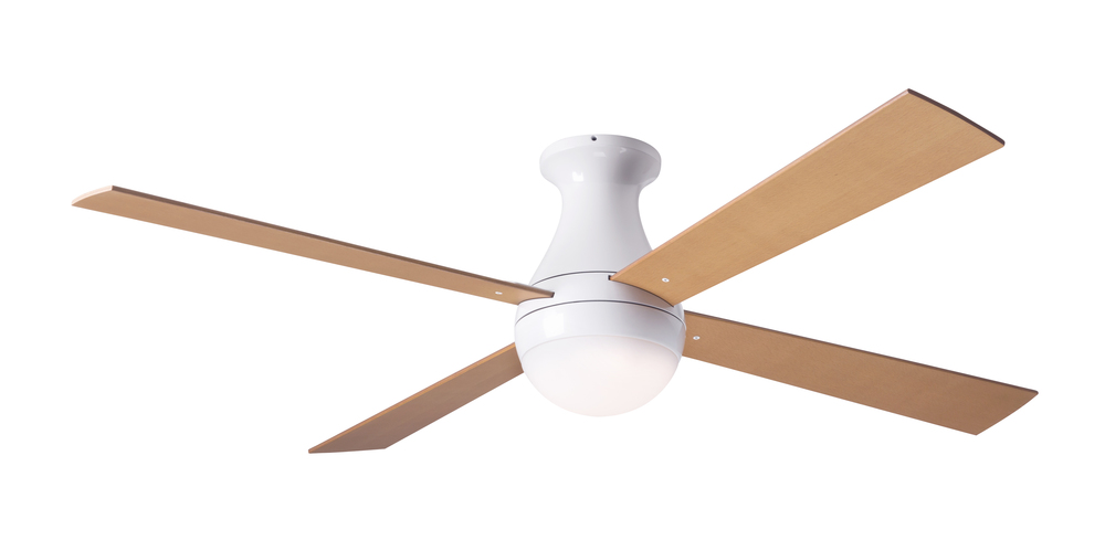 Ball Flush Fan; Gloss White Finish; 52&#34; Maple Blades; 20W LED; Wall Control with Remote Handset