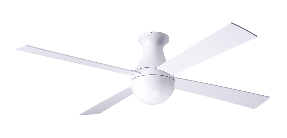 Ball Flush Fan; Gloss White Finish; 52&#34; White Blades; No Light; Fan Speed and Light Control (3-w