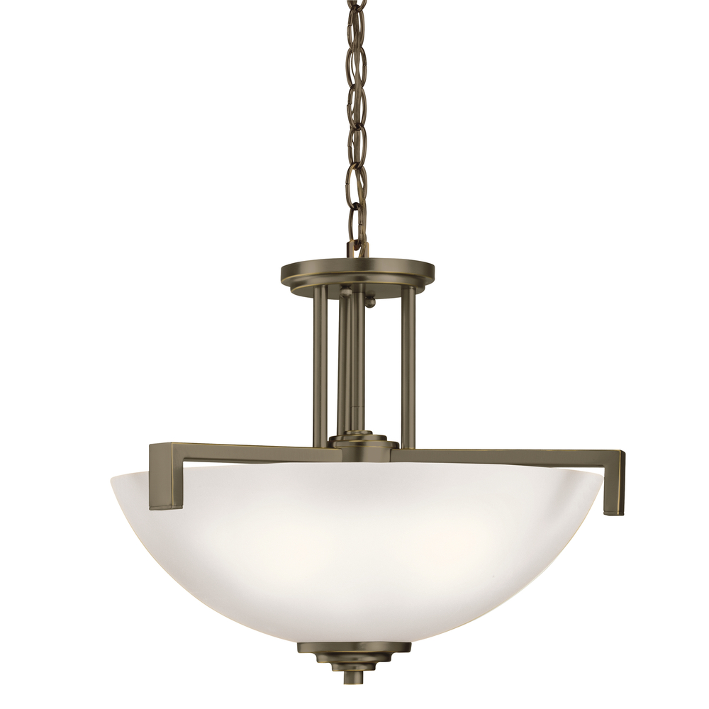 Eileen 14.5&#34; 3 Light Convertible Inverted Pendant or Semi Flush with Satin Etched Cased Opal Gla