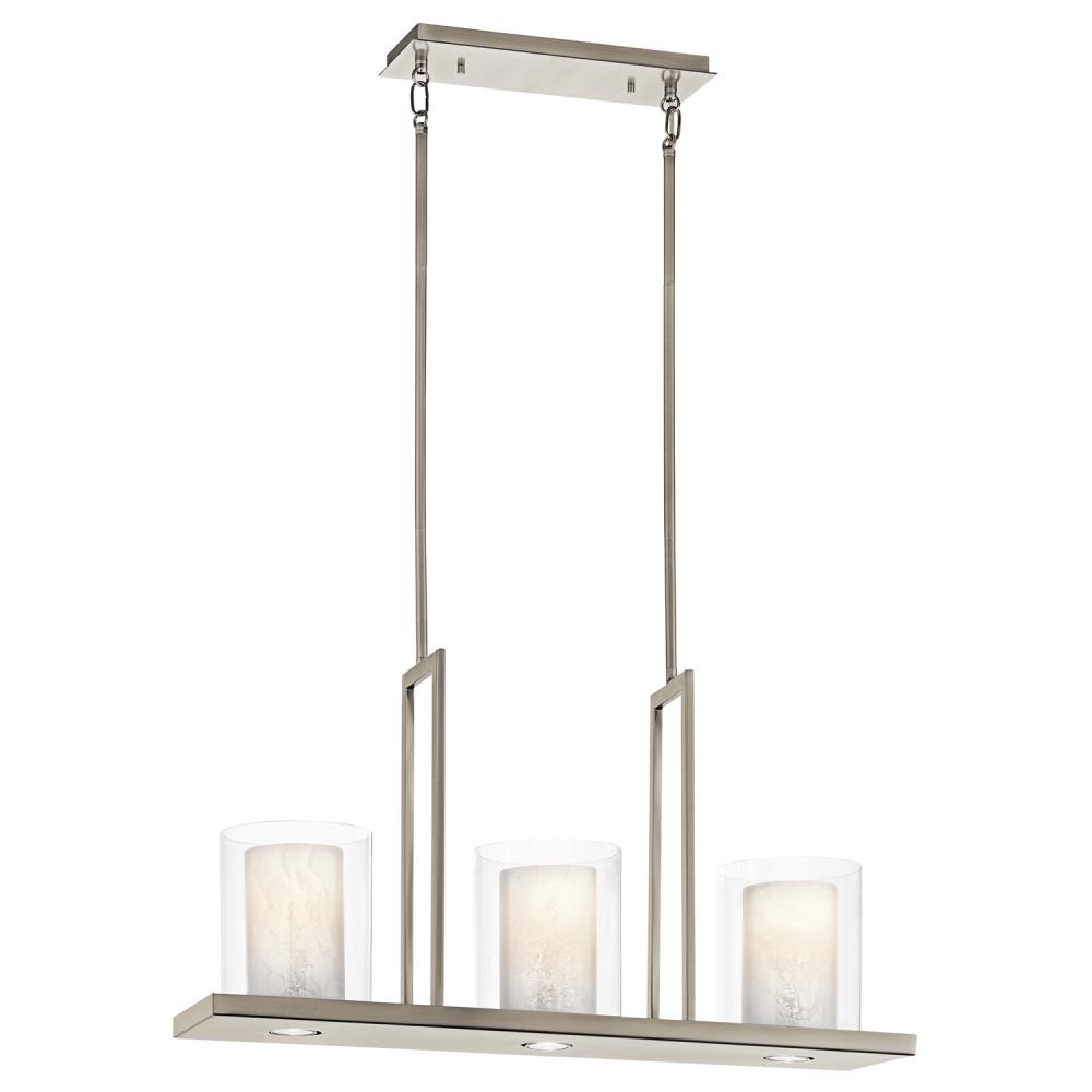 Triad 31.25&#34; 6 Light Linear Chandelier with Uplights and Downlights and Clear Glass Outer and Ve