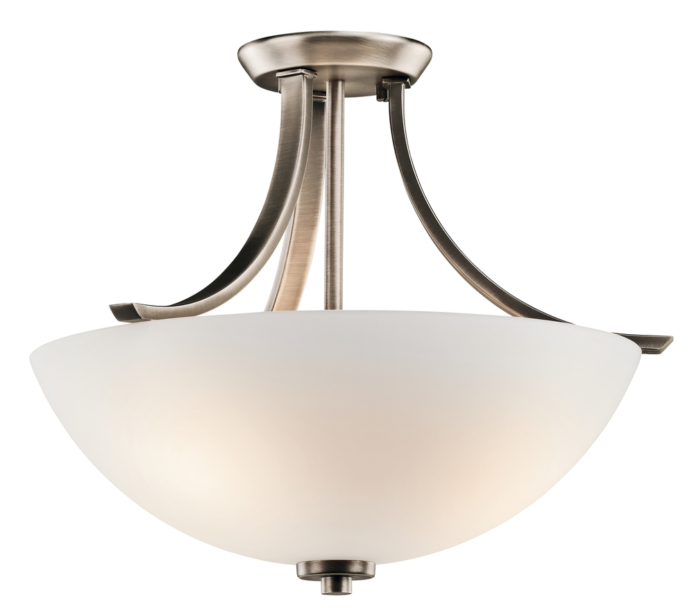 Granby 17.25&#34; 3 Light Semi Flush with Satin Etched Cased Opal Glass in Brushed Pewter