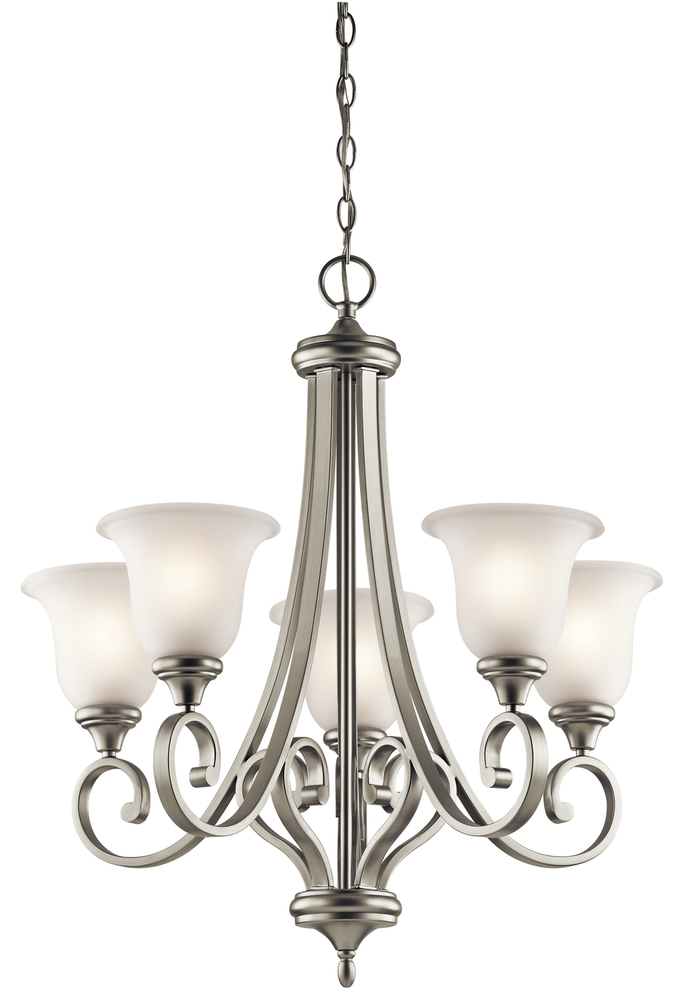 Monroe 29.5&#34; 5 Light Chandelier with Satin Etched Glass in Brushed Nickel