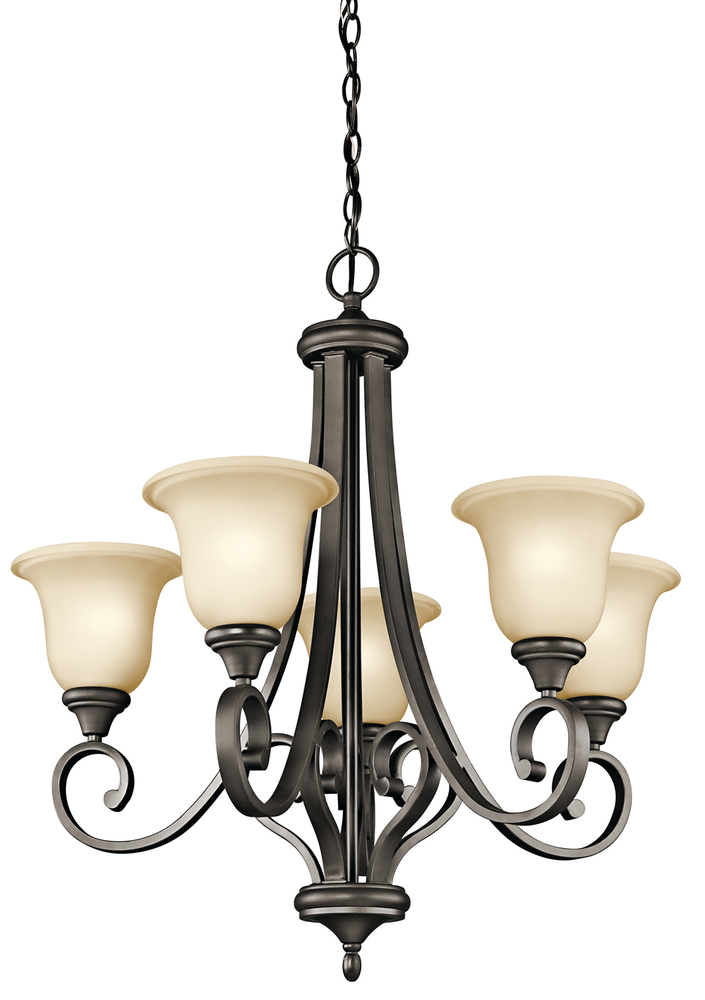 Monroe 29.5&#34; 5 Light Chandelier with Light Umber Etched Glass in Olde Bronze®