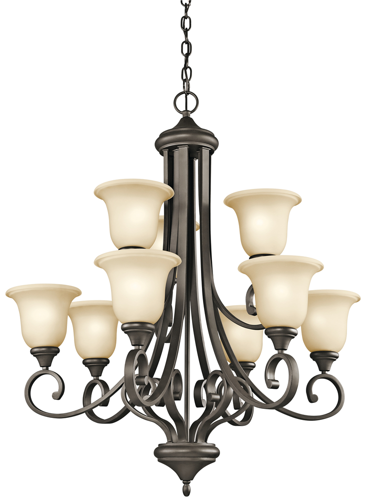 Monroe 37.75&#34; 9 Light 2 Tier Chandelier with Light Umber Etched Glass in Olde Bronze®