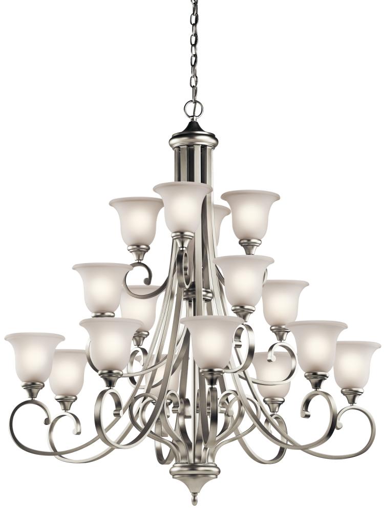Monroe 48&#34; 16 Light 3 Tier LED Chandelier with Satin Etched Glass in Brushed Nickel