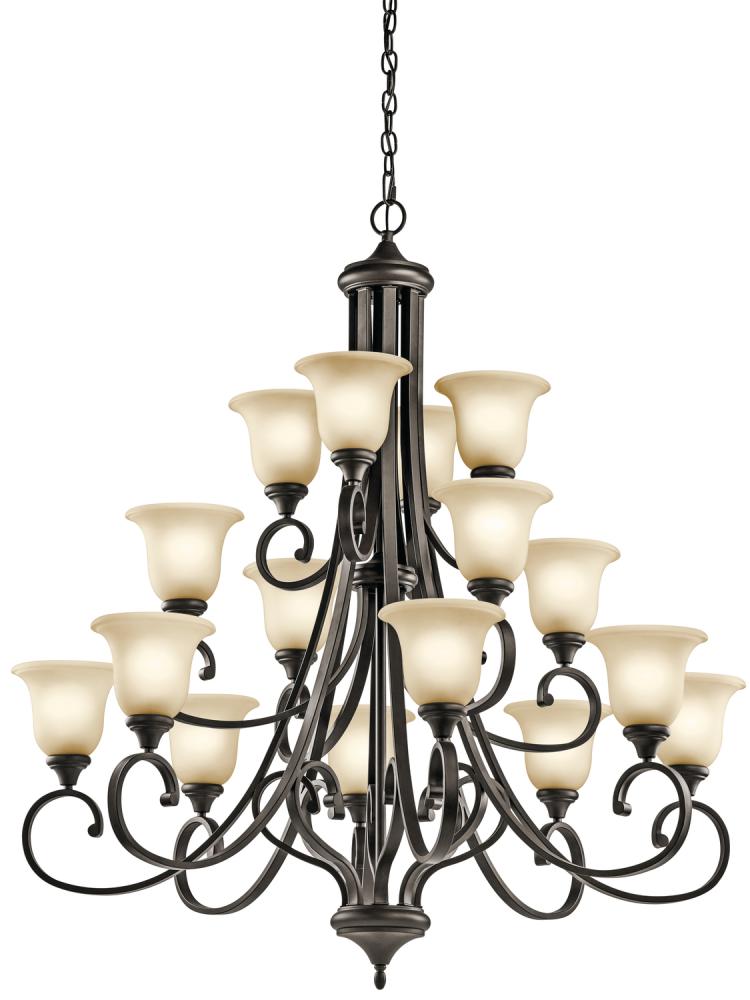 Monroe 48&#34; 16 Light 3 Tier LED Chandelier with Light Umber Etched Glass in Olde Bronze®