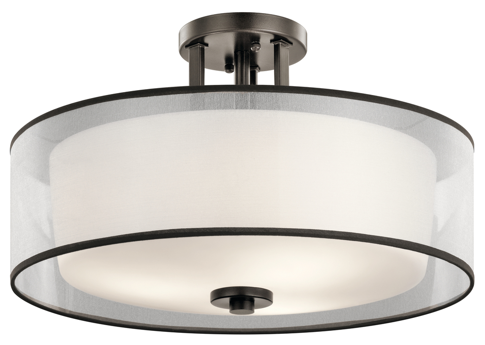 Tallie 18&#34; 3 Light Semi Flush with Satin Etched White Inner Diffuser and Light Umber Translucent