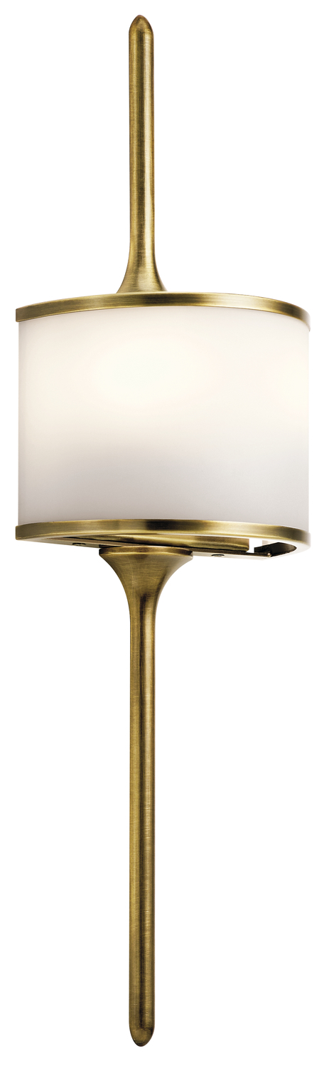 Mona 22&#34; 2 Light Halogen Wall Sconce with Satin Etched White Diffuser in Natural Brass