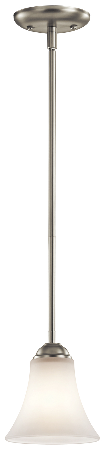 Keiran 6.75&#34; 1 Light Mini Pendant with Satin Etched White Glass in Brushed Nickel