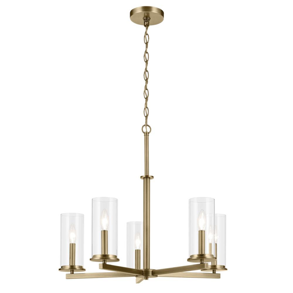 Crosby 22.5&#34; 5-Light Chandelier with Clear Glass in Natural Brass