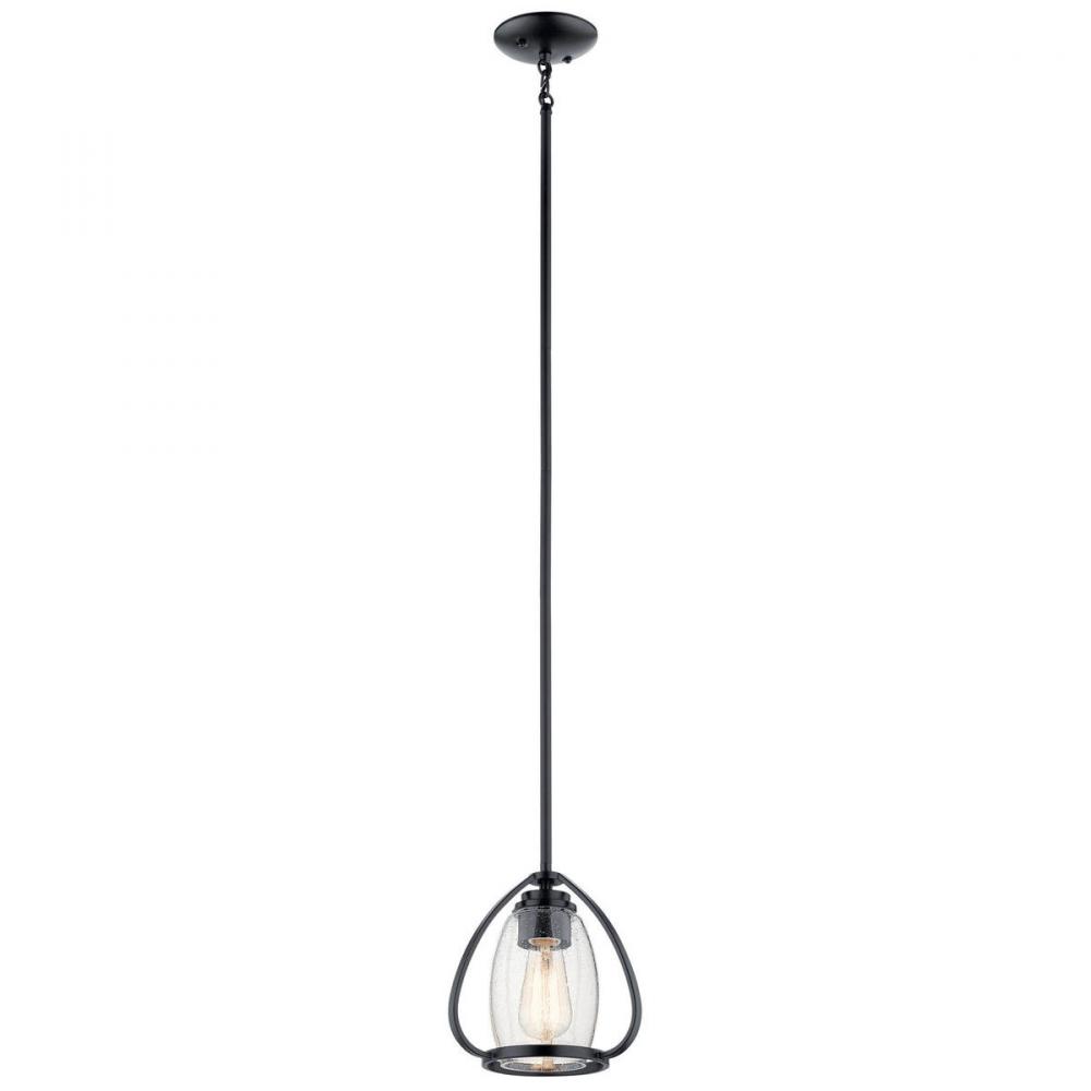 Tuscany 8.75&#34; 1 Light Mini Pendant with Clear Seeded Glass in Black