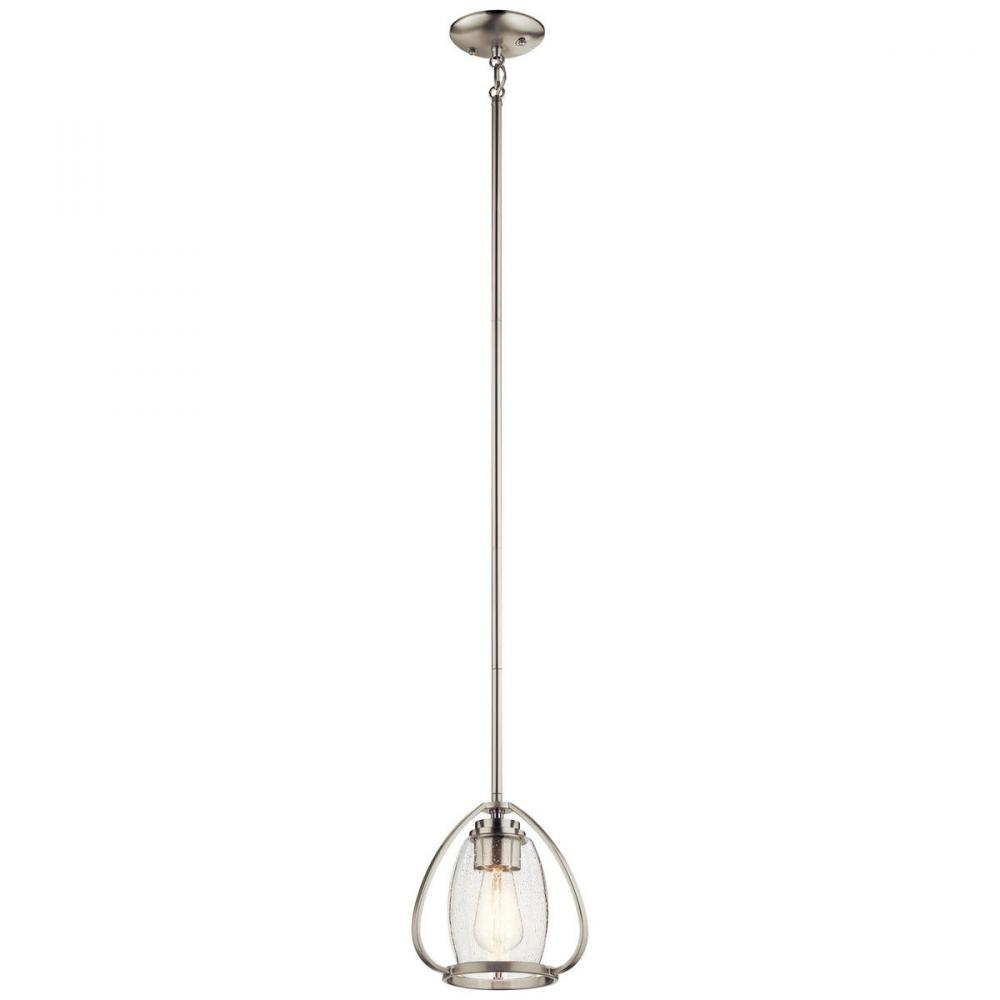 Tuscany 8.75&#34; 1 Light Mini Pendant with Clear Seeded Glass in Brushed Nickel