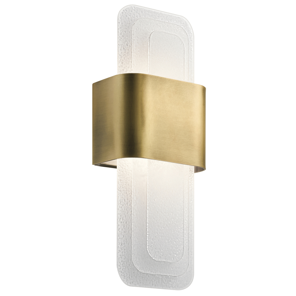 Serene 17&#34; LED Wall Sconce with Textured White Vitro Mica Diffuser in Natural Brass