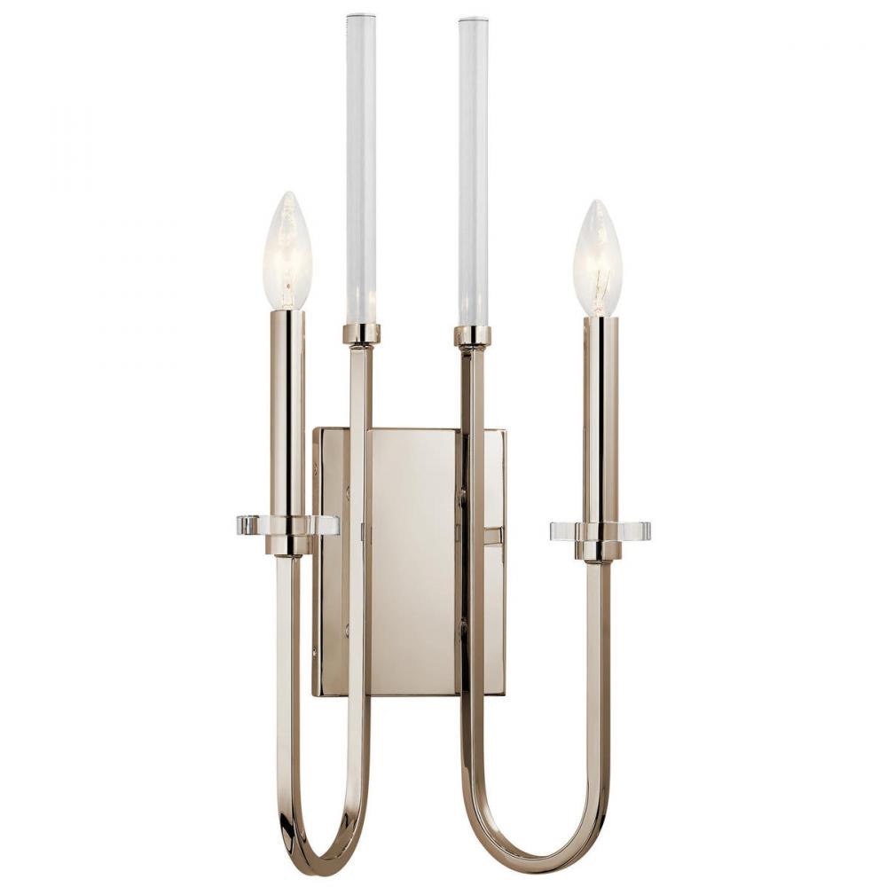 Kadas 22&#34; 2 Light Wall Sconce with Clear Crystal Glass in Polished Nickel