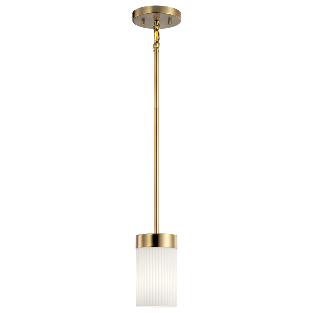 Ciona™ 4&#34; 1 Light Mini Pendant with Round Ribbed Glass Brushed Natural Brass