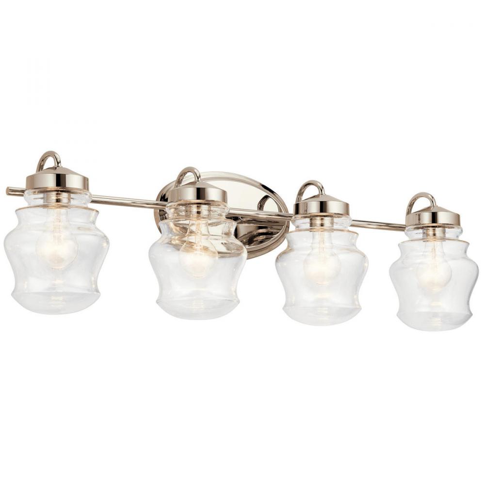 Janiel 33.25&#34; 4 Light Vanity Light with Clear Glass in Polished Nickel