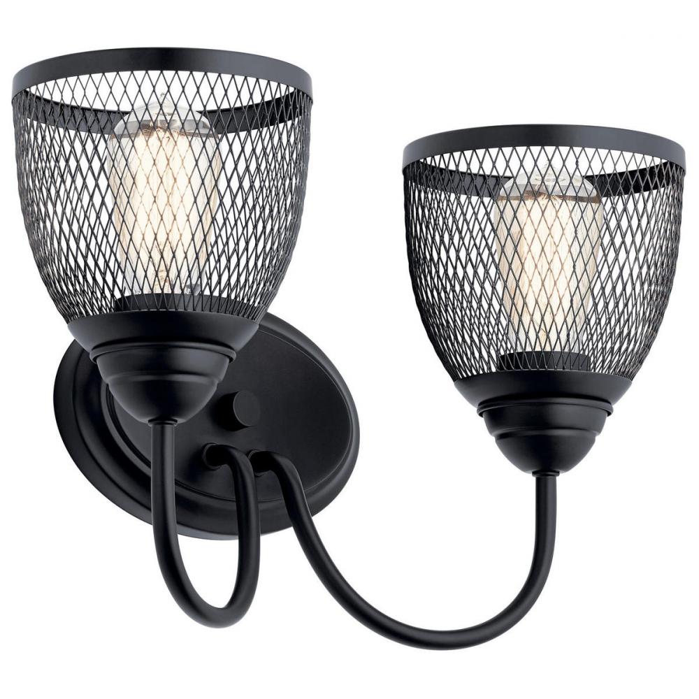 Voclain 16&#34; 2 Light Vanity Light with Mesh Shade in Black