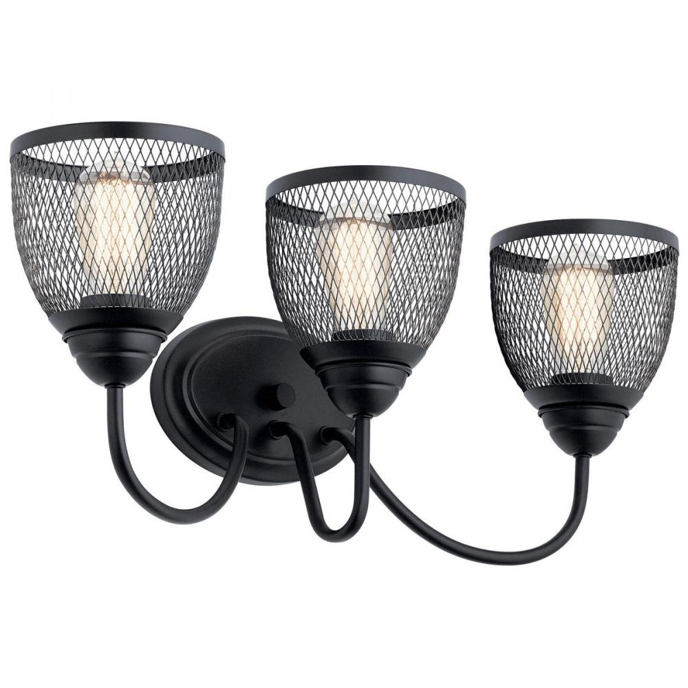 Voclain 24&#34; 3 Light Vanity Light with Mesh Shade in Black