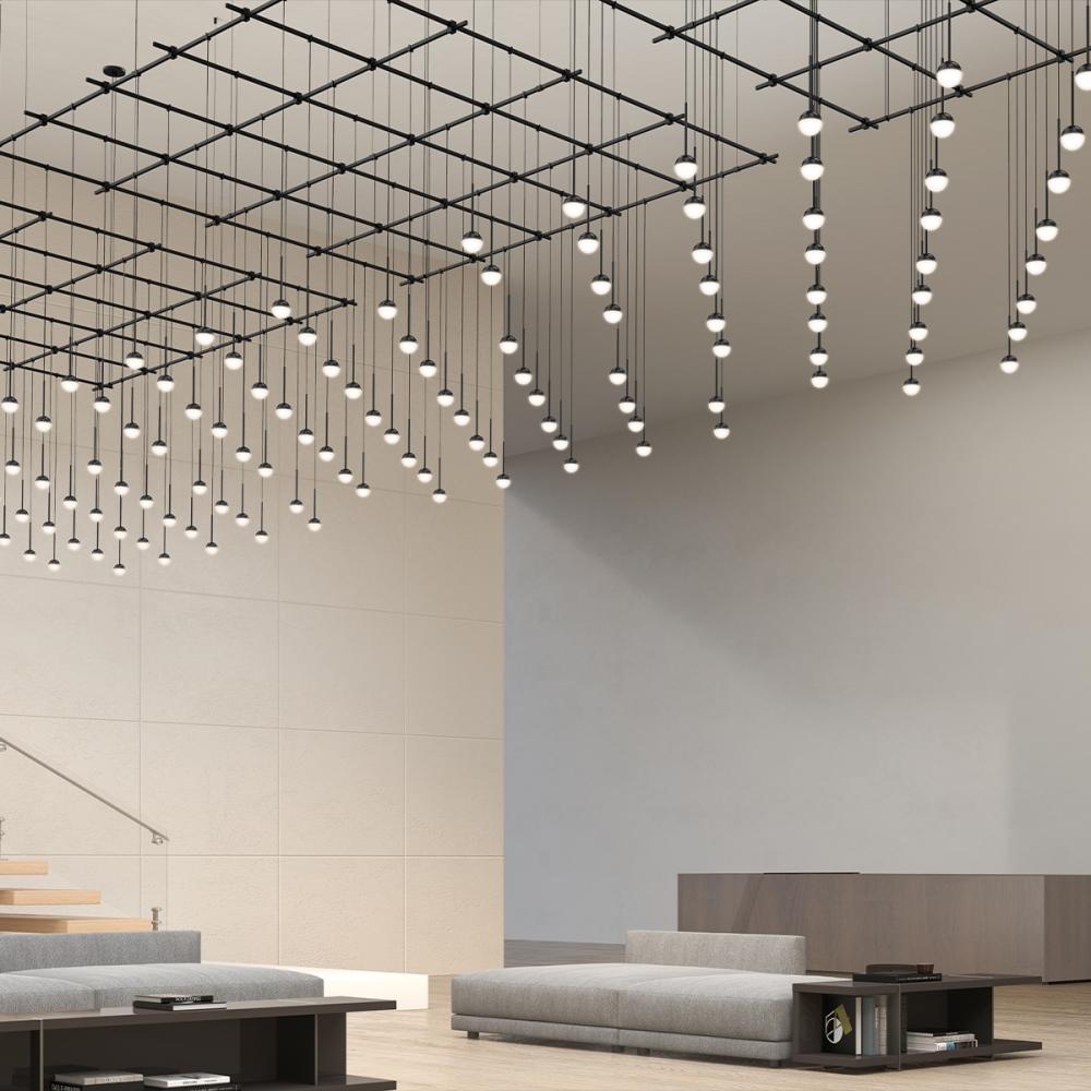 8&#39; Square Gridscape w/ Monoline Domed Ball Pendants