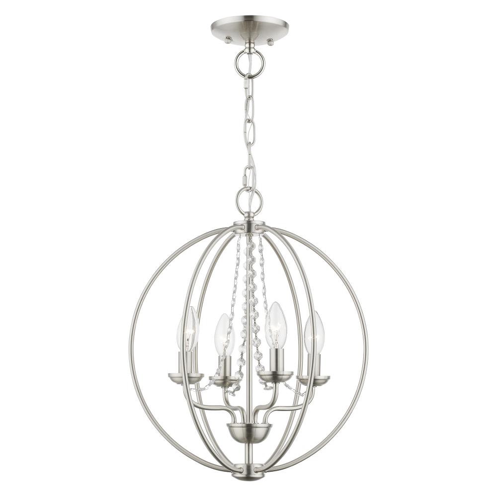 4 Light Brushed Nickel Globe Convertible Chandelier/ Semi-Flush