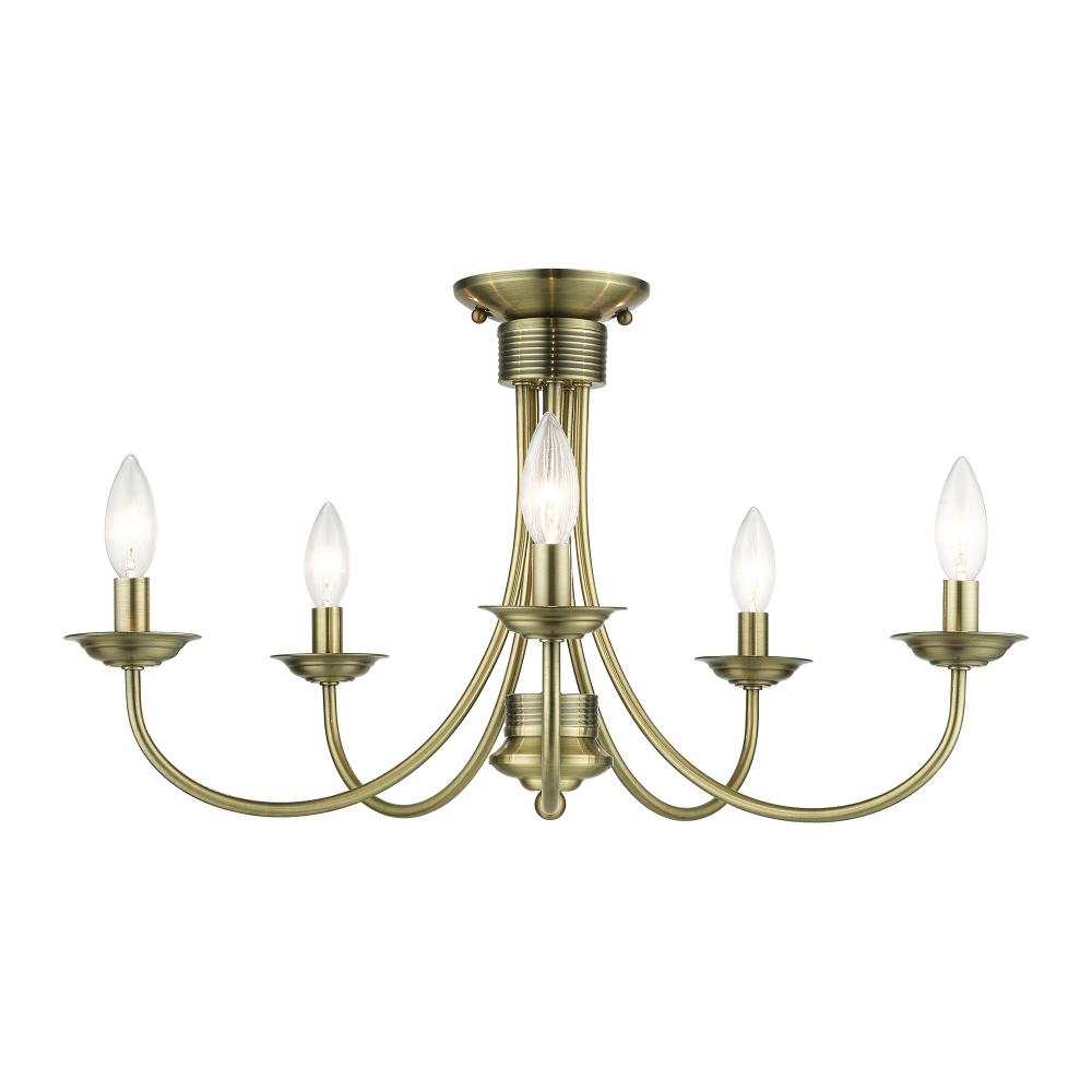 5 Light Antique Brass Large Semi-Flush