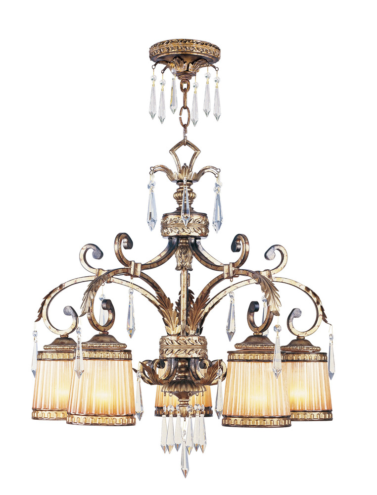 5 Light Vintage Gold Leaf Chandelier