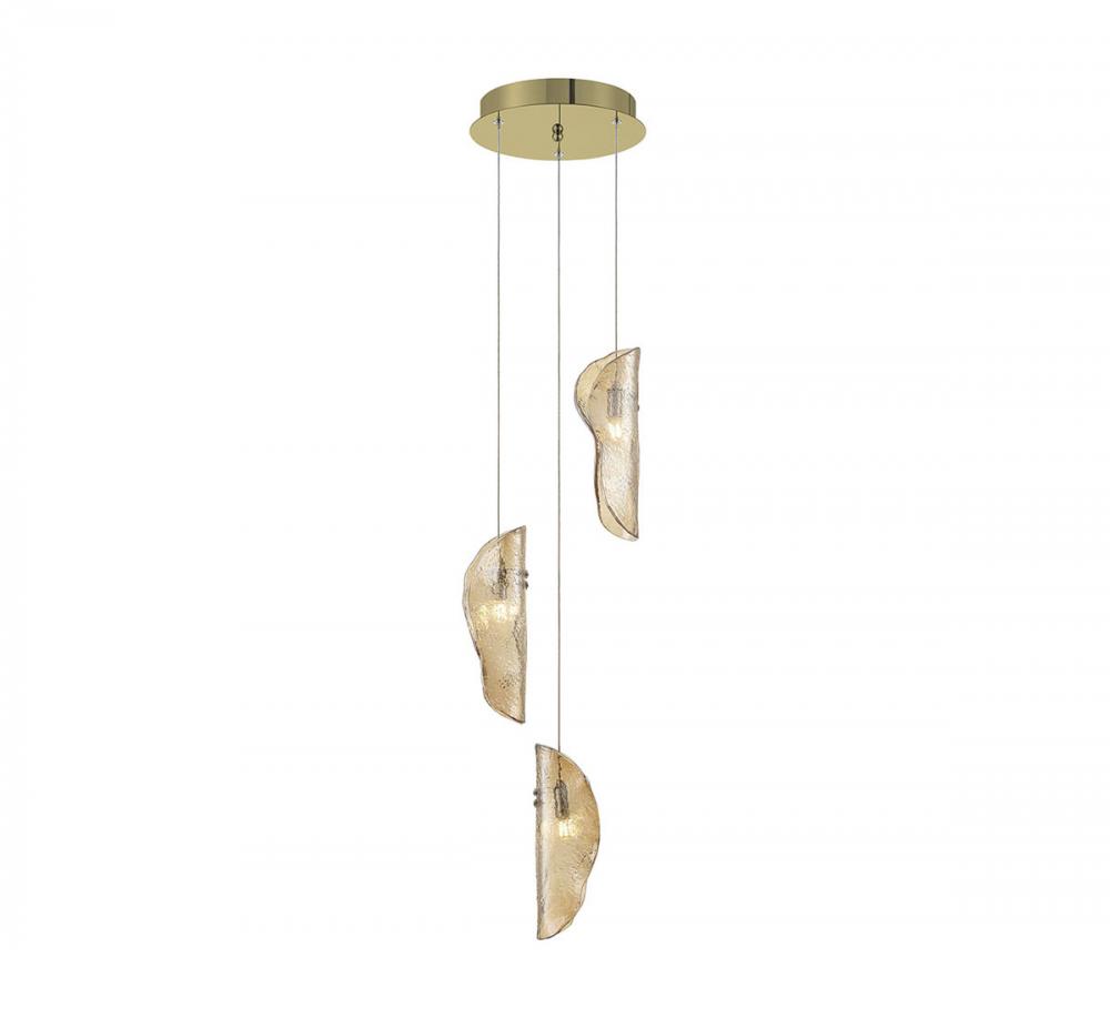 Sorrento, 3 Light LED Pendant, Amber, Gold Canopy