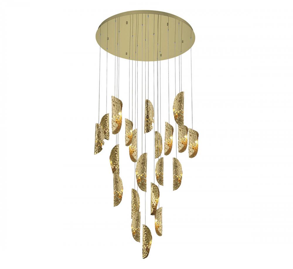 Sorrento, 21 Light Round LED Chandelier, Copper, Gold Canopy