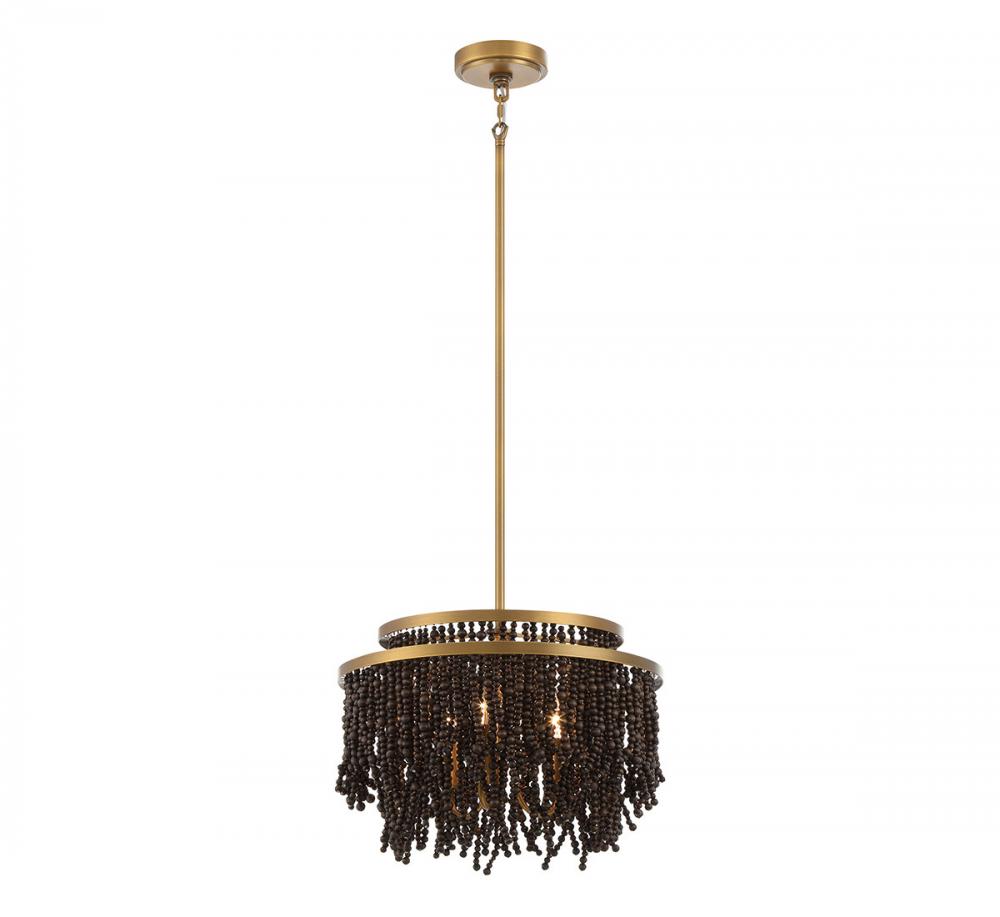 Molfetta, 3 Light Convertible Flushmount / Pendant, Antique Brass with Black Beads