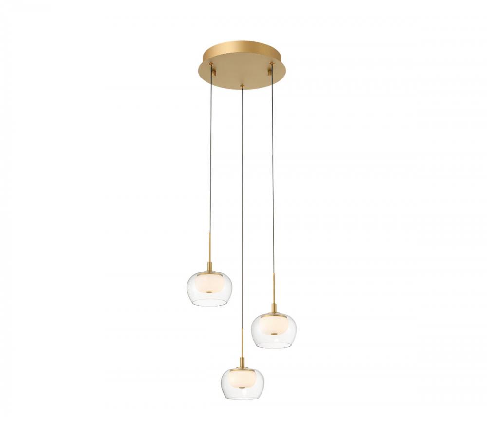 Manarola, 3 Light Round LED Pendant, Painted Antique Brass