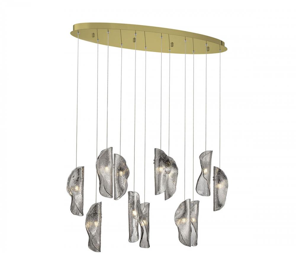 Sorrento, 12 Light Oval LED Chandelier, Smoke, Gold Canopy