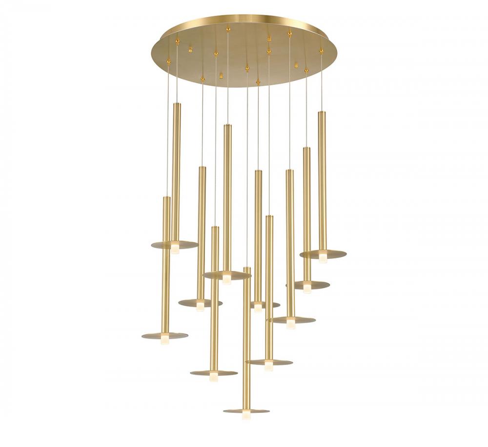 Piatto, 11 Light Round LED Chandelier, Plated Brushed Gold