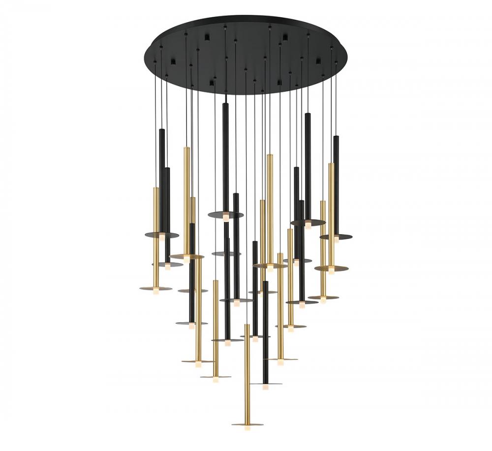 Piatto, 25 Light Round LED Chandelier, Mixed