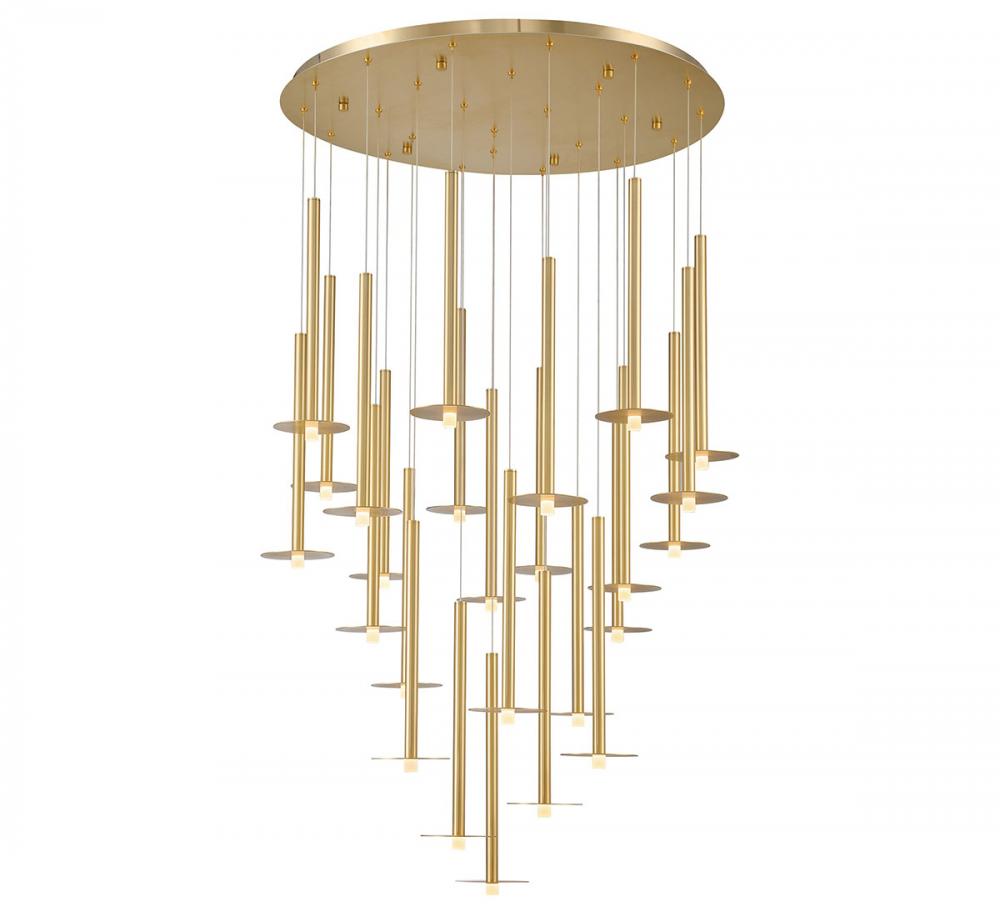 Piatto, 25 Light Round LED Chandelier, Plated Brushed Gold