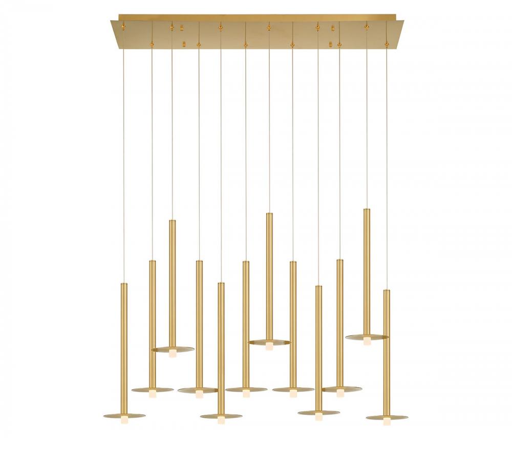 Piatto, 12 Light Linear LED Chandelier, Plated Brushed Gold