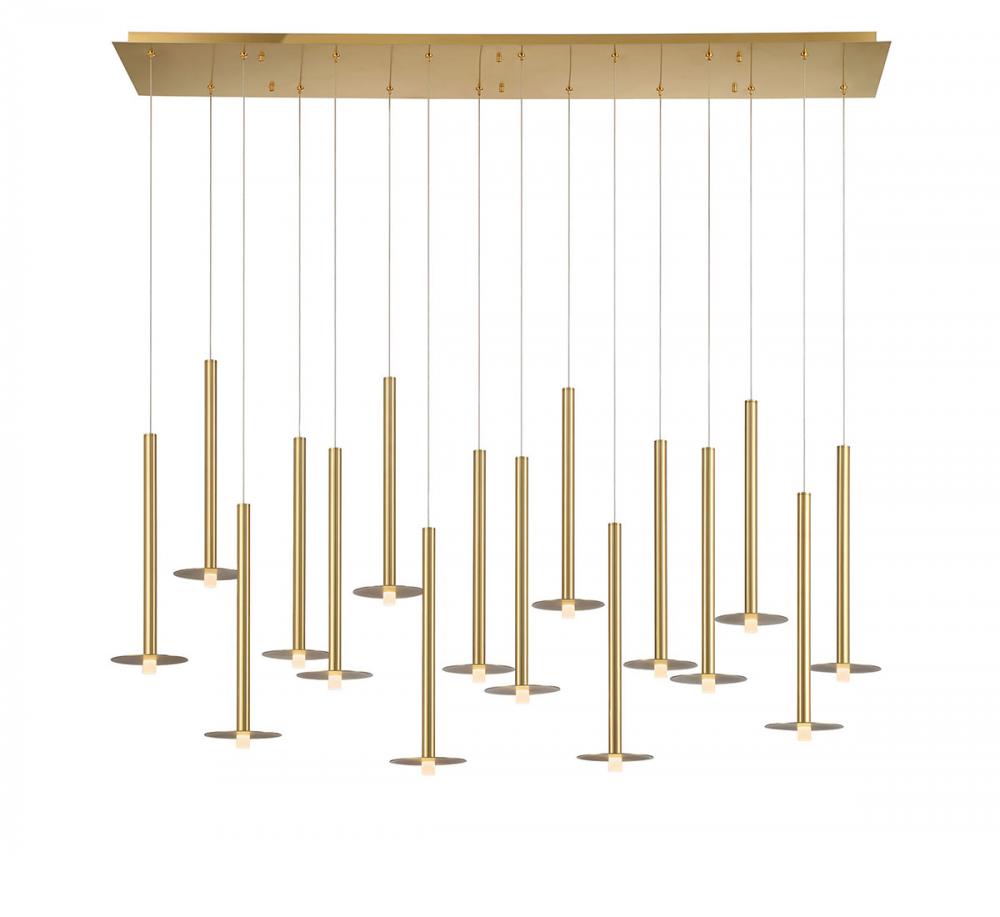Piatto, 16 Light Linear LED Chandelier, Plated Brushed Gold