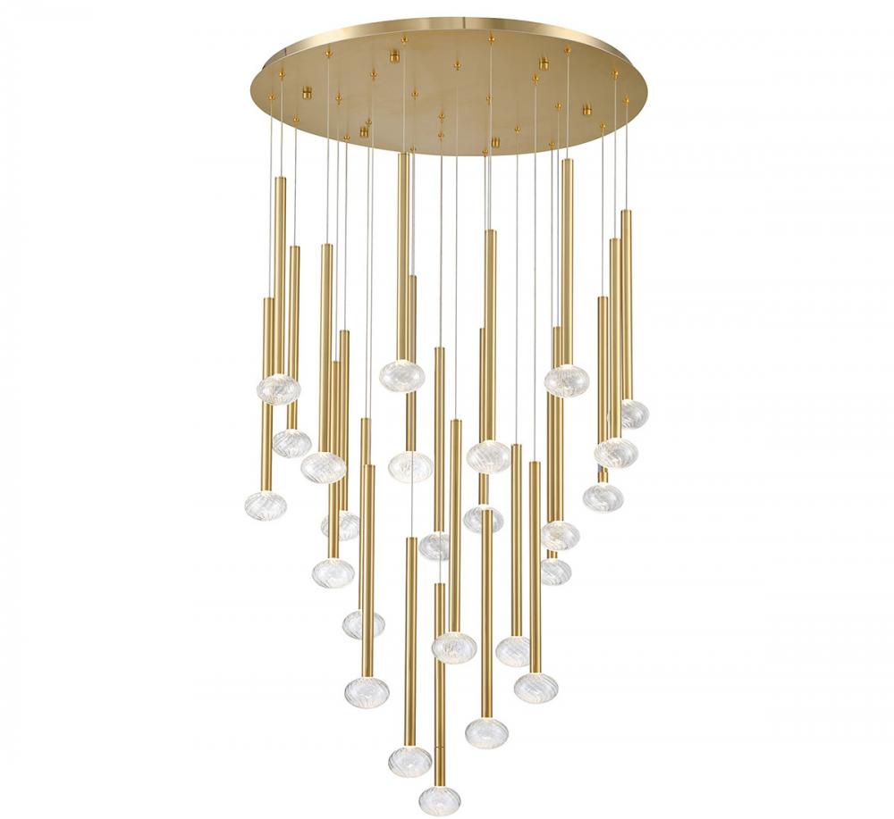 Soffio, 25 Light Round LED Chandelier, Plated Brushed Gold
