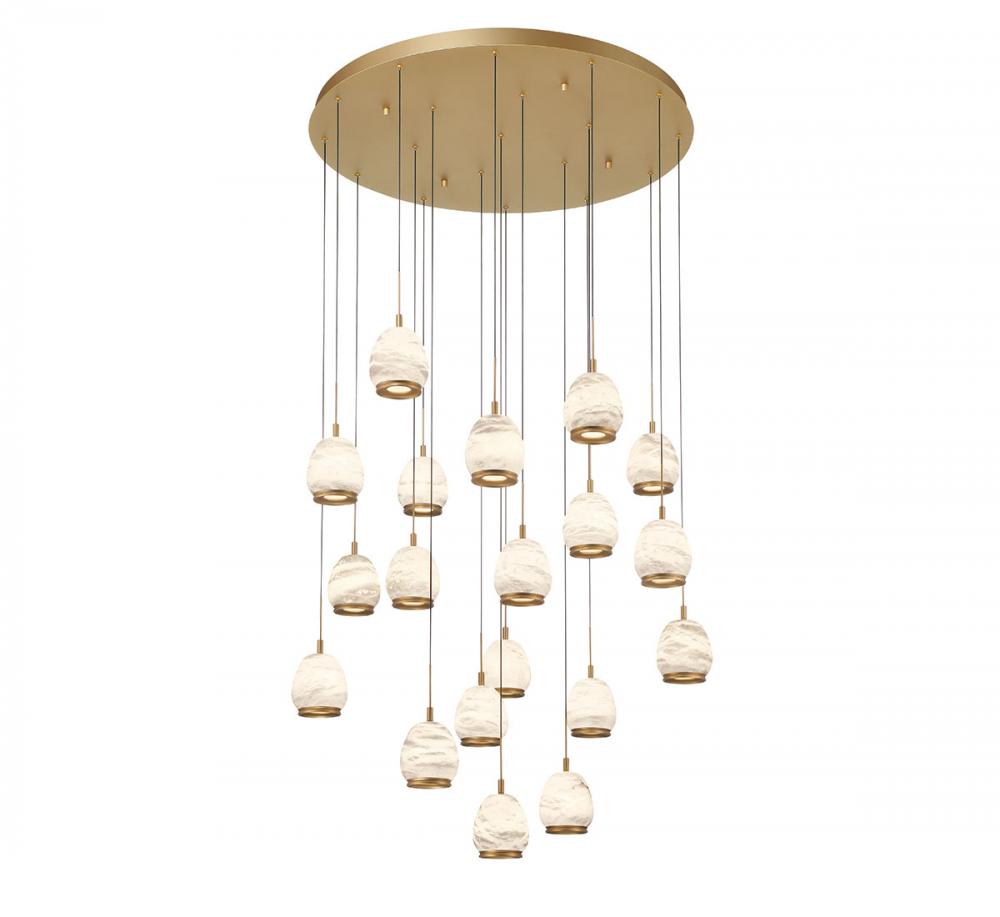 Lucidata, 19 Light Round LED Chandelier, Painted Antique Brass